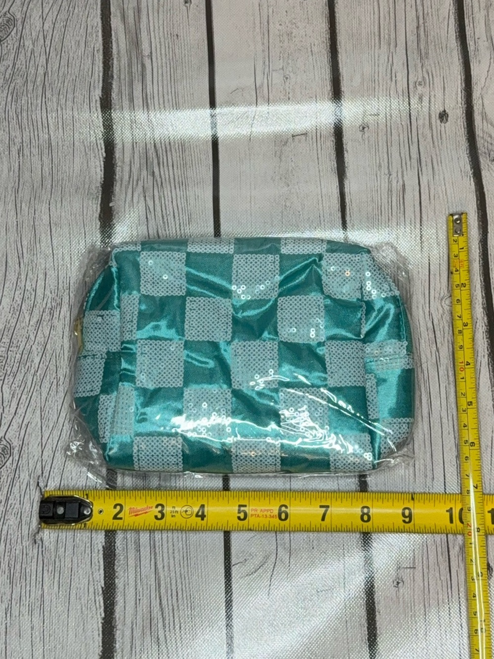 Teal Checkered Small Cosmetic Pouch